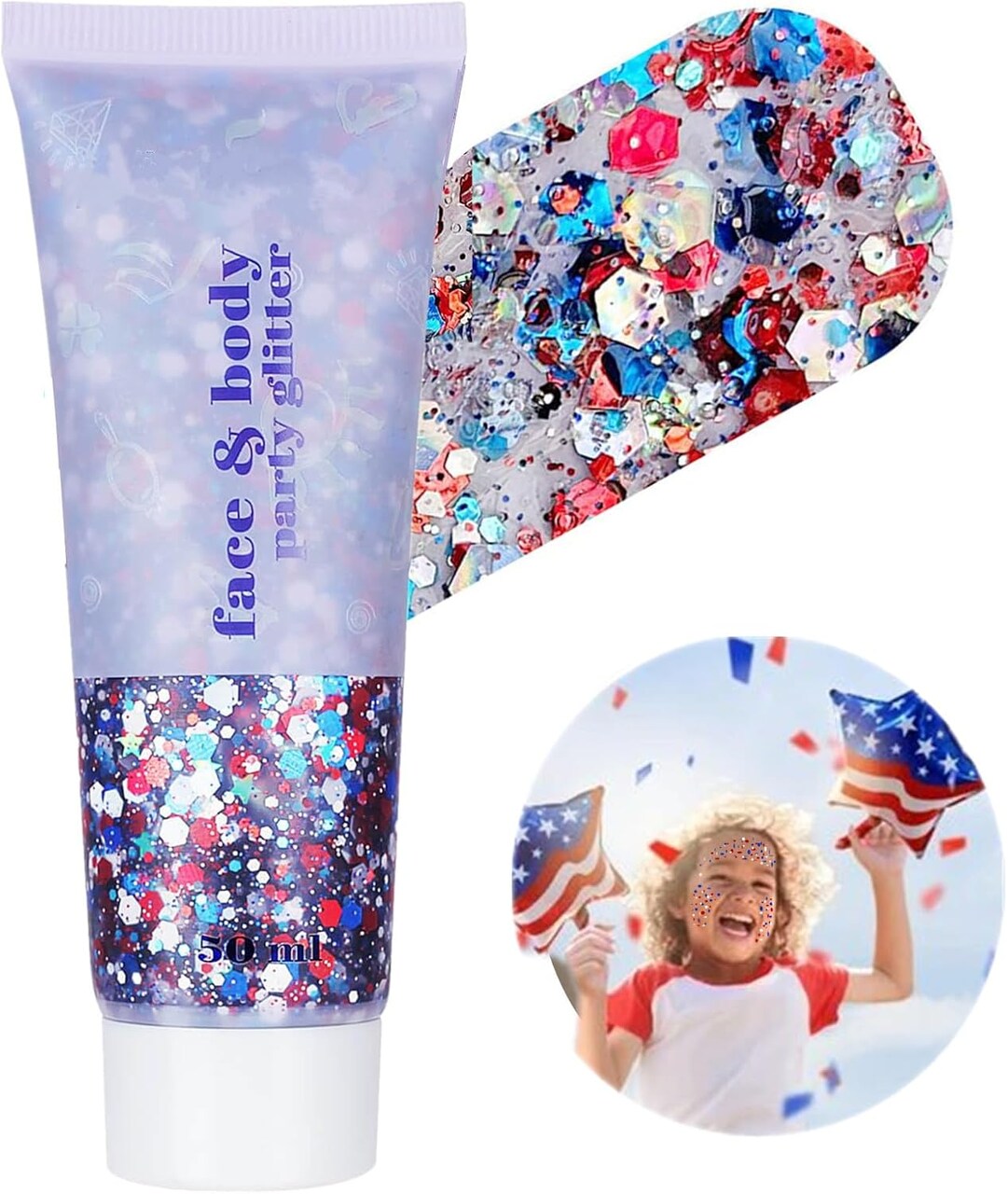 Go Ho Red White and Blue Body Glitter,Patriotic Pride Face Glitter Gel
